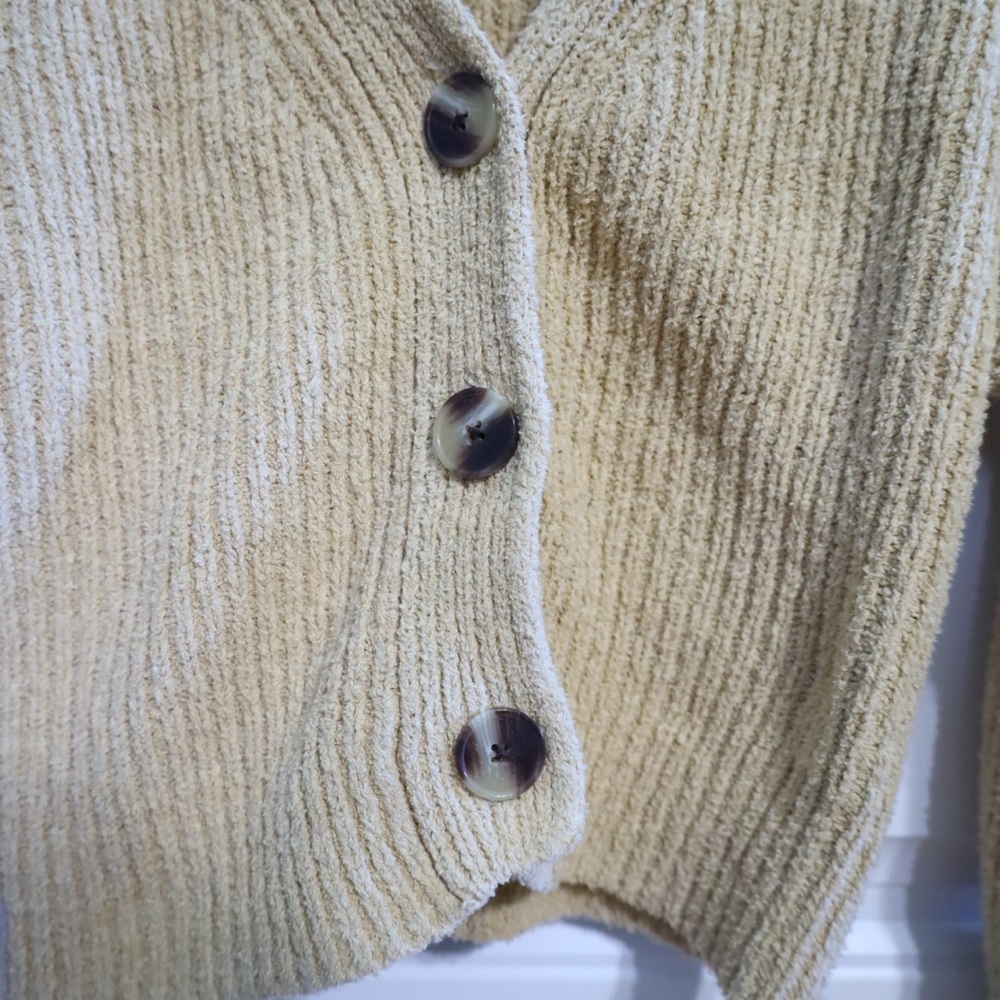 Frank and Oak Womens Beige Cropped Tortiseshell Button Cardigan Size Medium - Picture 5 of 10